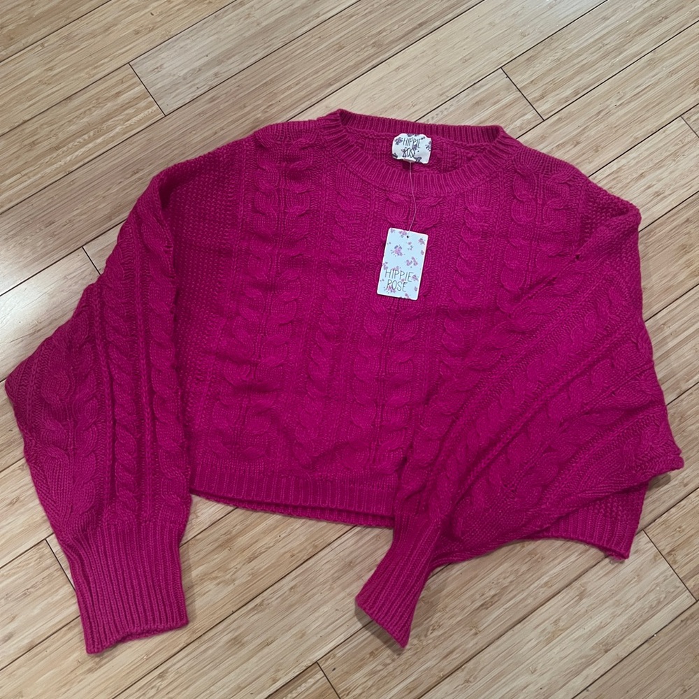 NWT Hippie Rose Fuchsia Cable Knit Sweater